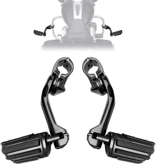 1.25" Highway Pegs, Long Angled Pegs Adjustable for Harley Davidson Touring Road King Road Glide Street Glide Electra Glide Sportster 1 1/4" Engine Guard, Black