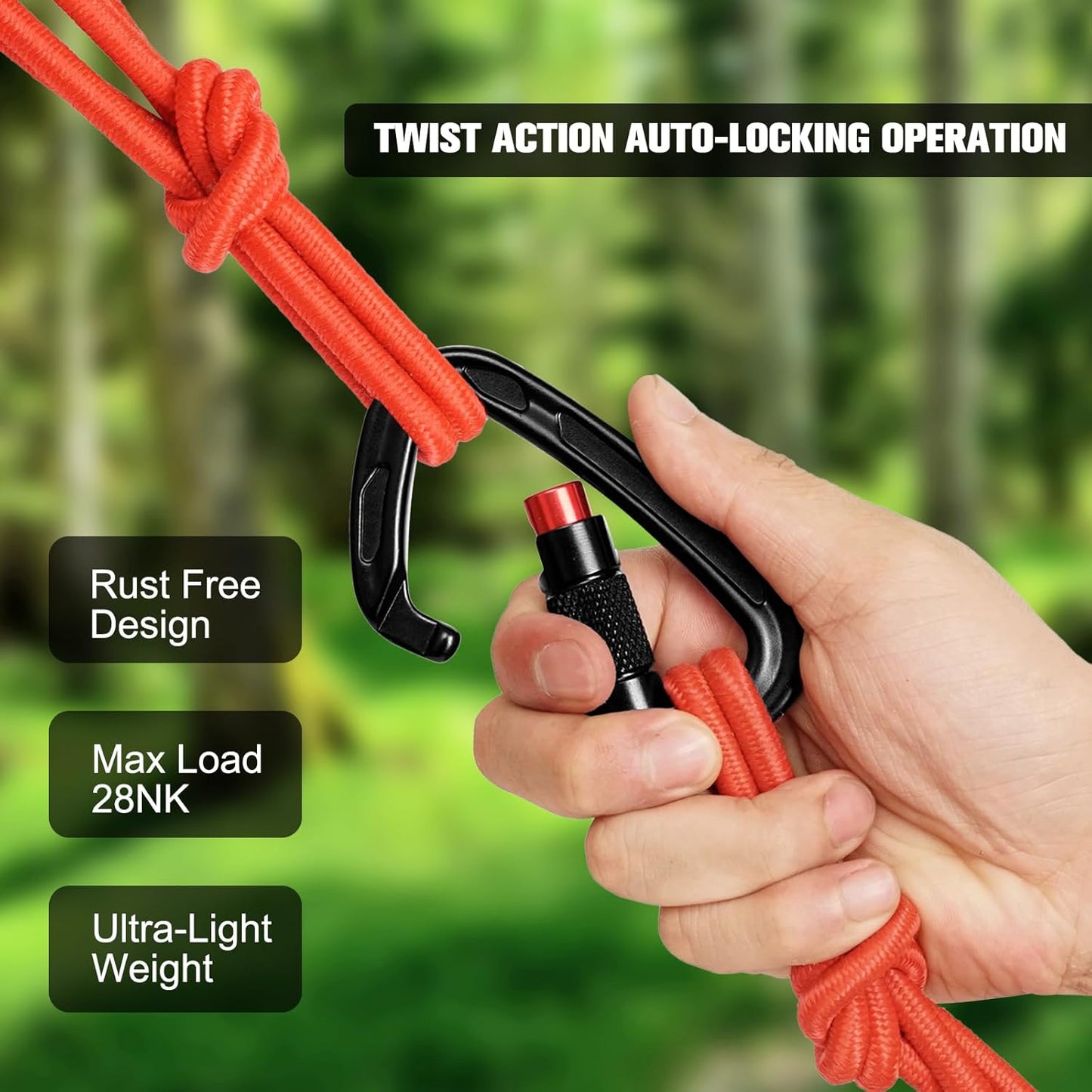 Auto Locking Carabiner Clips - 28KN (6172lbs) Heavy Duty Caribeaners ，2PCS Large Carabiner Clip for Keychains，Hammock，Camping, Gym, Hiking, Outdoor ，Dog Leash