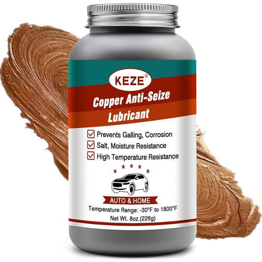 Keze Copper Anti Seize Thread Lubricant Compound Grease with Brush for High Temp Auto Bolts Spark Plug Never Seize Antiseize,Prevent Rust and Corrosion,8 Oz