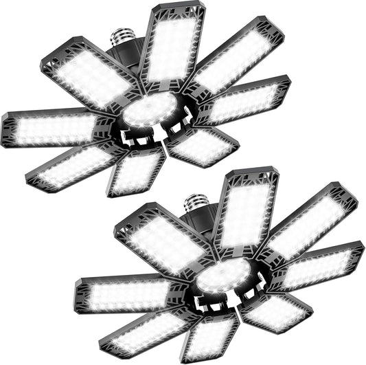 Garage Light 2 Pack - 240W 24000LM 6500K Garage Lights Ceiling LED with 8+1 Deformable Panels, E26/E27 Screw Socket in LED Shop Light for Workshop, Basement, Gym, Barn, Warehouse etc Bay Lighting