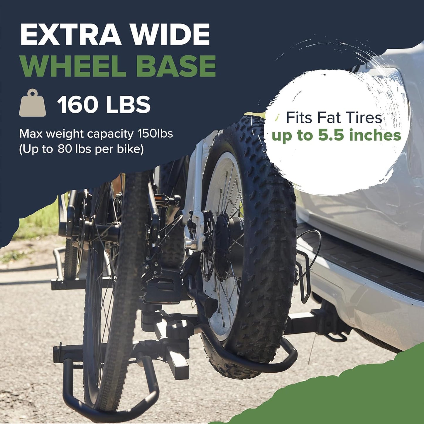 Arksen 2" Hitch Mounted Foldable Rack Quick Release Handle Smart Tilting 2-Bike Platform Style Carrier for Standard, Fat Tire, and Electric Bicycles -160 lbs Heavy Weight Capacity